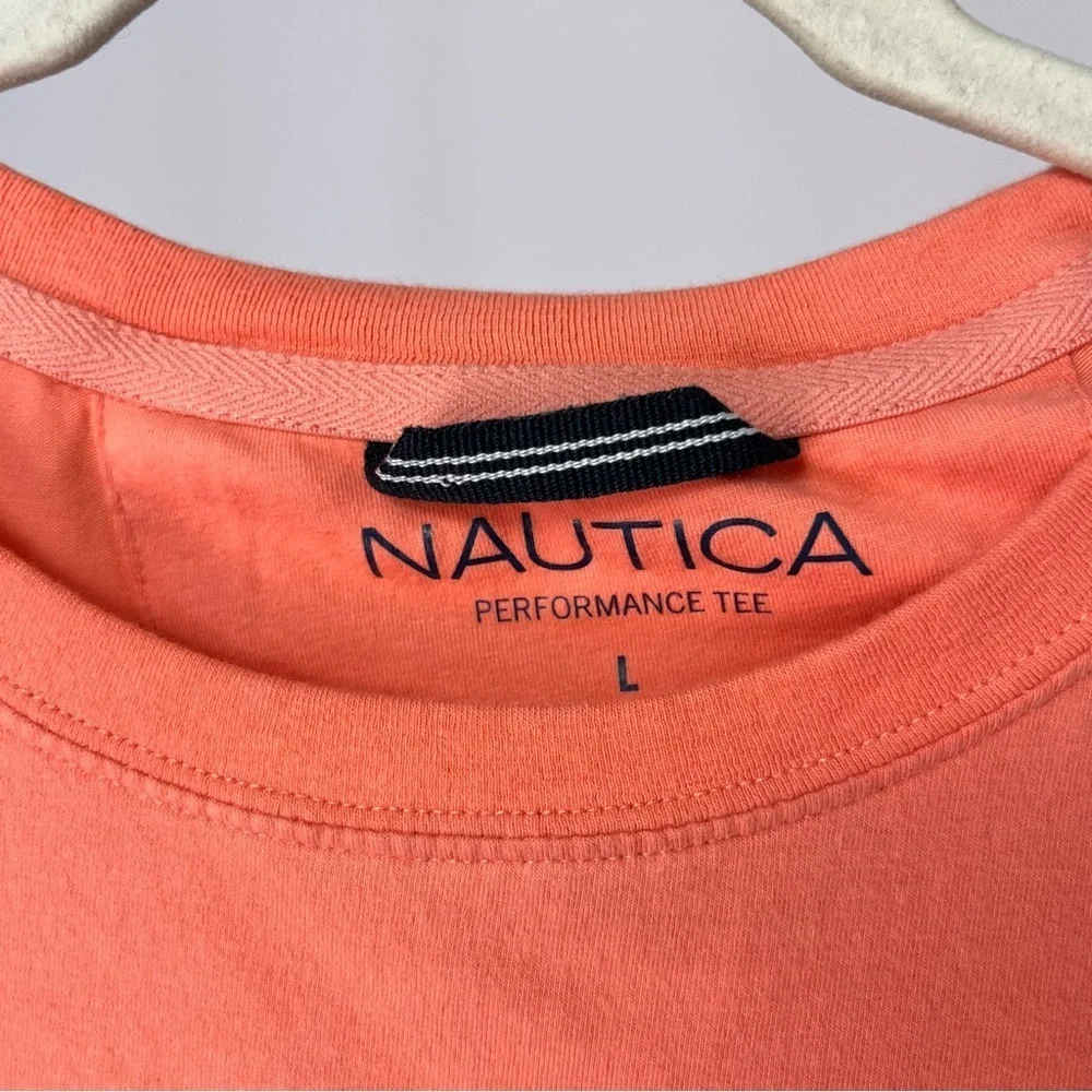 Nautica Men’s Salmon Coral Pink Orange V Neck Short Sleeve Shirt Sz Large